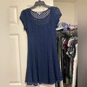 Blue Flutter Sleeve A-Line Dress